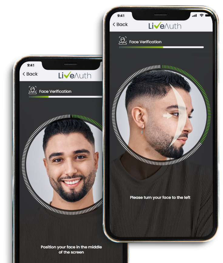 LiveAuth yapay zeka yüz doğrulama telefon ekranları